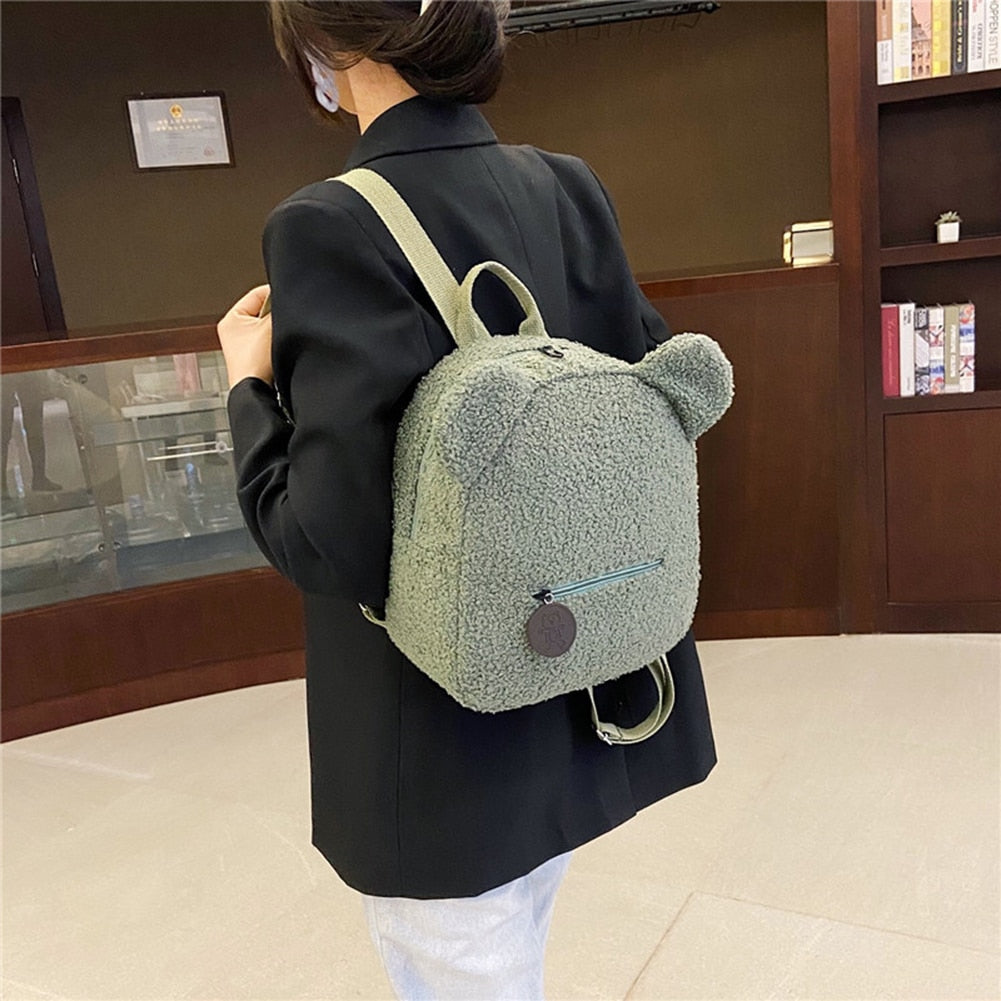 Tragbare Kinder Reisen Einkaufen Rucksäcke Casual Herbst Winter Lamm Fleece frauen Bagpack Niedlichen Bären Geformt Schulter Rucksack