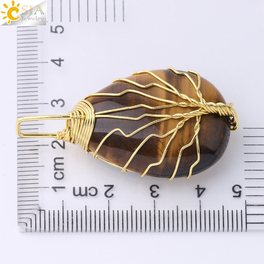 Tigerauge Baum des Lebens Kristall Halskette Naturstein Anhänger Wire Wrap Rosenkristalle Rosa Quarz Amethyst Grüner Aventurin E585