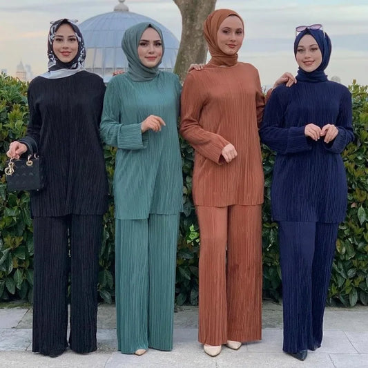Islamische 2-teilige Sets für muslimische Frauen, modische Bluse und Hose