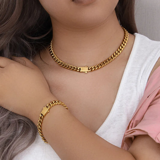 2024 Neue 18 Karat vergoldete Edelstahl-Halskette und Armband für Damen, Titan-Stahl-Halsketten-Schmuck