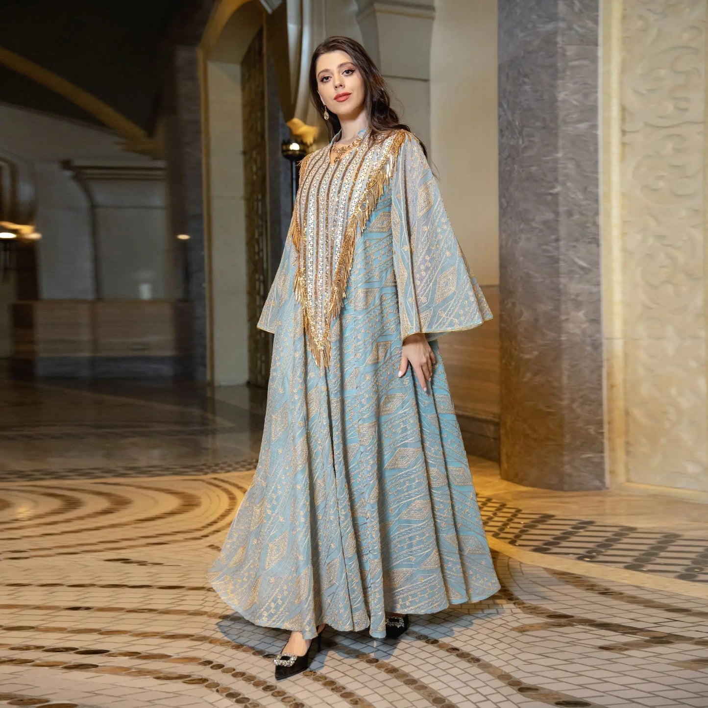 Robe de soirée de luxe Ramadan pour femmes, maille brodée, Robe à paillettes