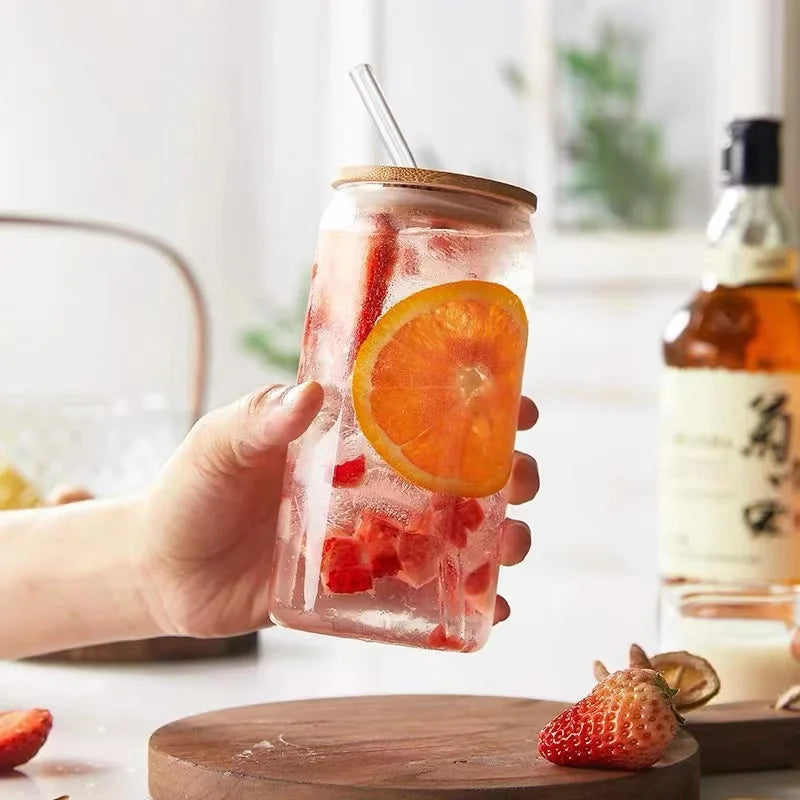 Tasse en verre transparente avec couvercle et paille, tasse pour petit déjeuner de 400ml/540ml