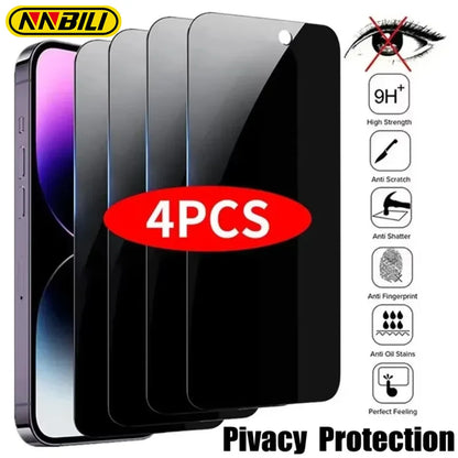 NNBILI 4 pièces couverture complète protecteur d'écran de confidentialité pour iPhone 11 12 13 14 15 16 Pro Max verre Anti-espion pour iPhone16 Plus 16e verre