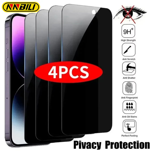 NNBILI 4 pièces couverture complète protecteur d'écran de confidentialité pour iPhone 11 12 13 14 15 16 Pro Max verre Anti-espion pour iPhone16 Plus 16e verre