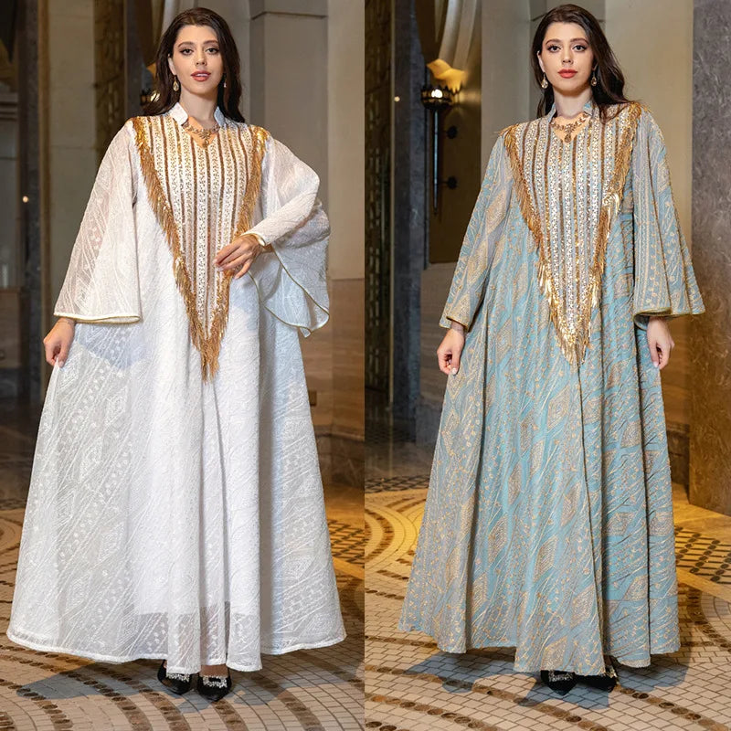 Robe de soirée de luxe Ramadan pour femmes, maille brodée, Robe à paillettes