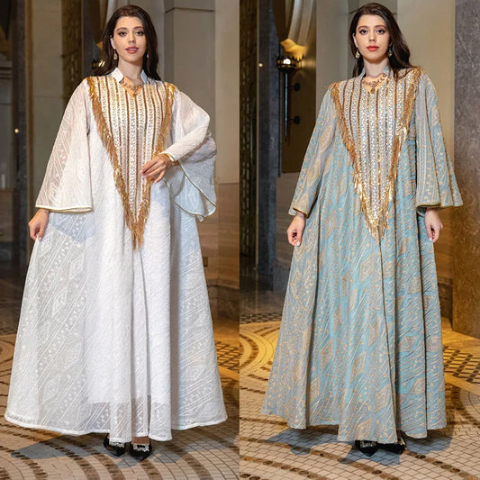 Luxus Ramadan Abendkleid Frauen Stickerei Mesh Pailletten Robe