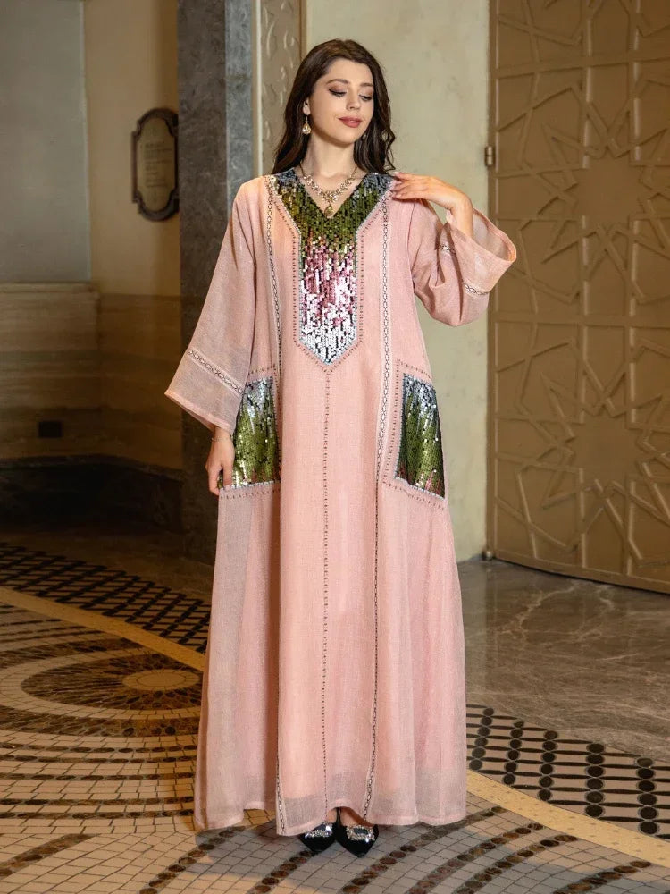 Robe Eid, Robe de soirée longue avec paillettes musulmane pour femmes