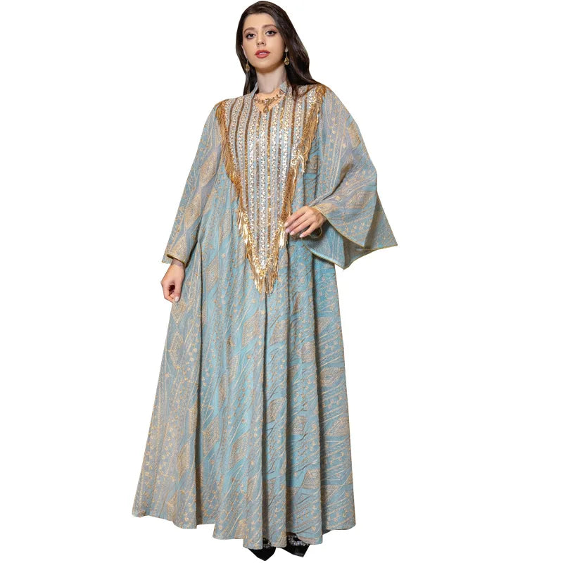 Robe de soirée de luxe Ramadan pour femmes, maille brodée, Robe à paillettes