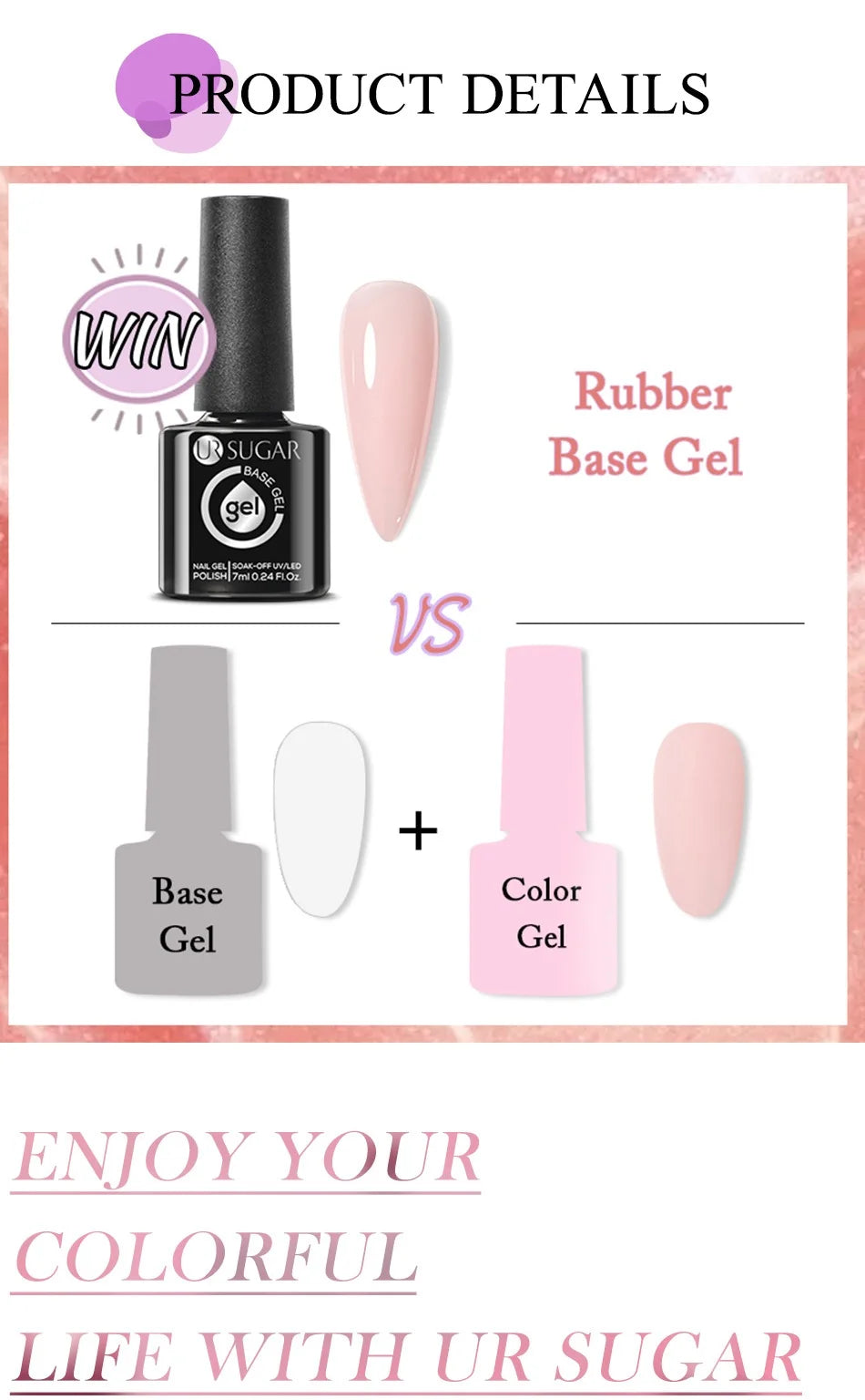 UR SUGAR-Gel de base en caoutchouc cristal nude, vernis à ongles UV LED, document naturel, semi-continu, trempage, 7ml