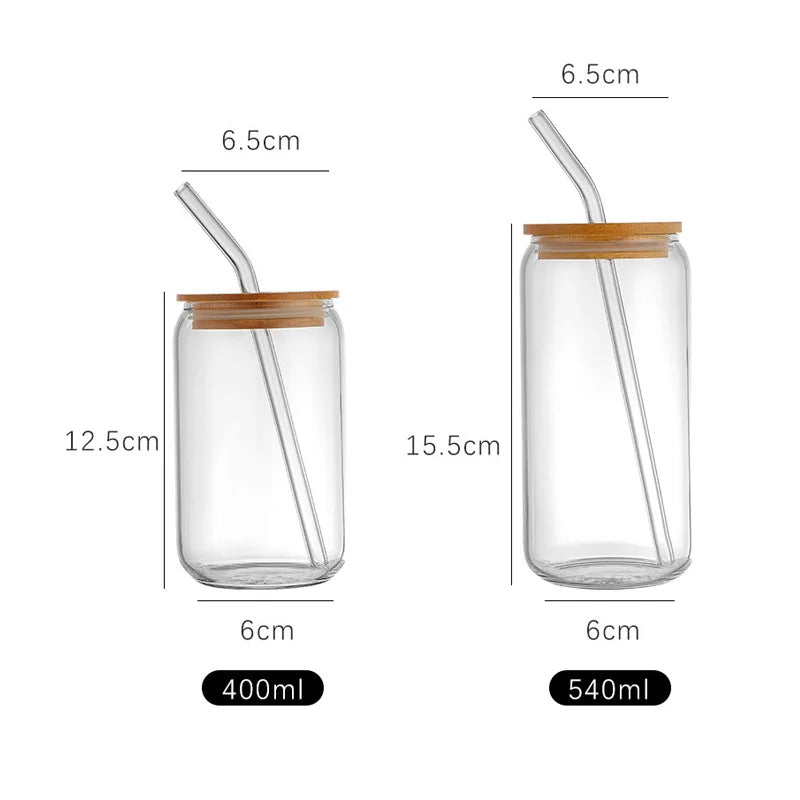 Tasse en verre transparente avec couvercle et paille, tasse pour petit déjeuner de 400ml/540ml