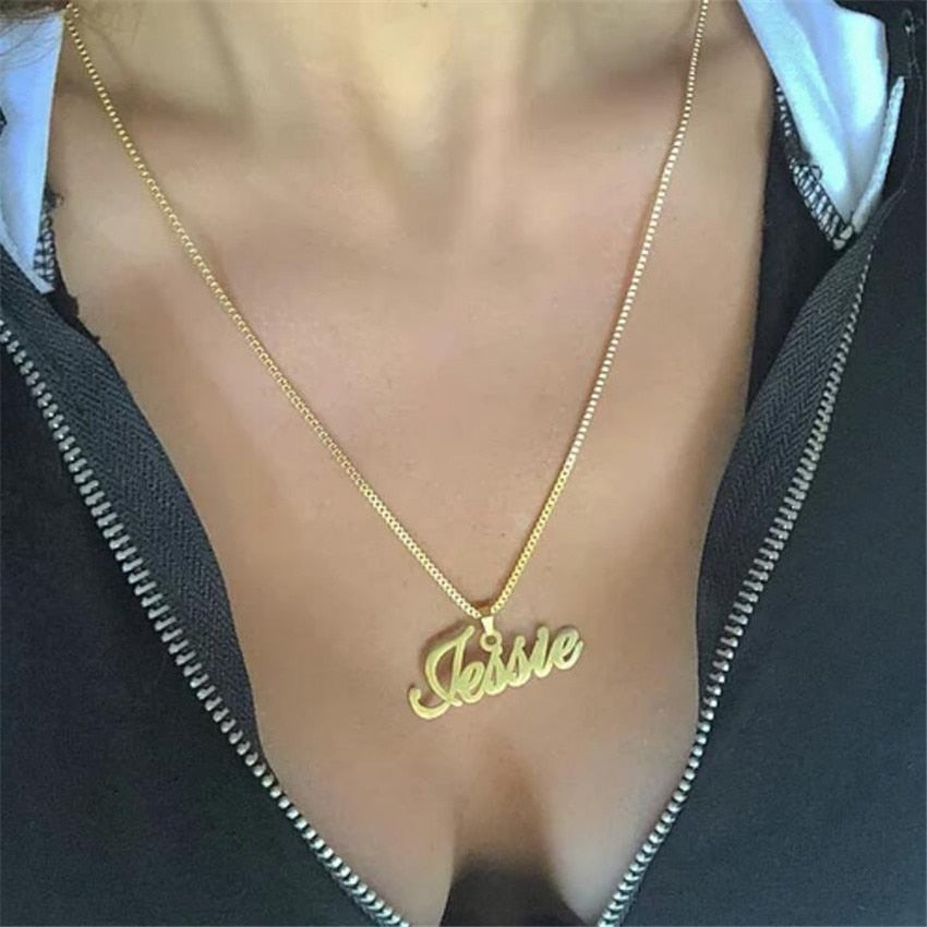 Collier pour femmes hommes plaque Cursive pendentif  nom  personnalisé