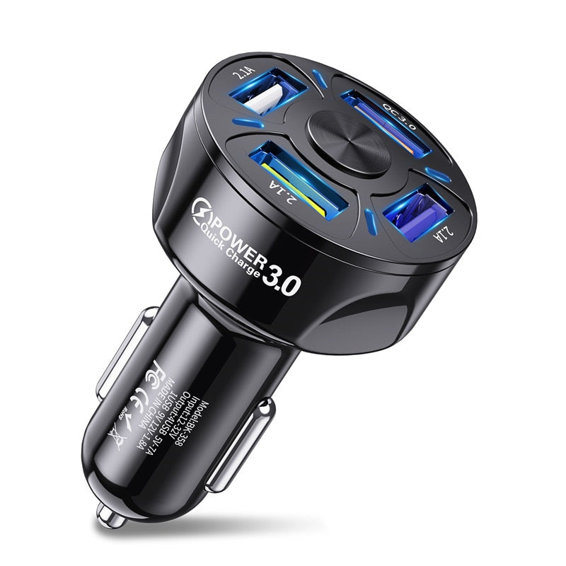 USLION 4 Ports USB Autoladung 48W Schnell 7A Mini Schnellladung für iPhone 11 Xiaomi Huawei Handy-Ladegerät-Adapter im Auto