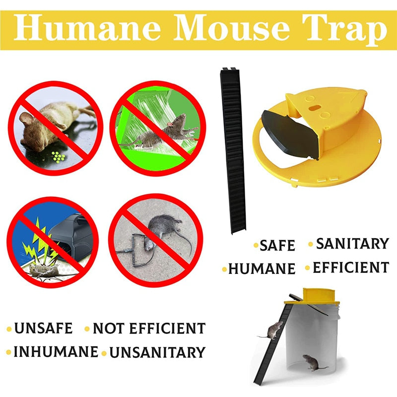 Reusable Mouse Trap Plastic Bucket Lid Rat Traps Humane Or Lethal Mousetrap for Mice Multi Catch Auto Reset Flip Slide Trap Mice