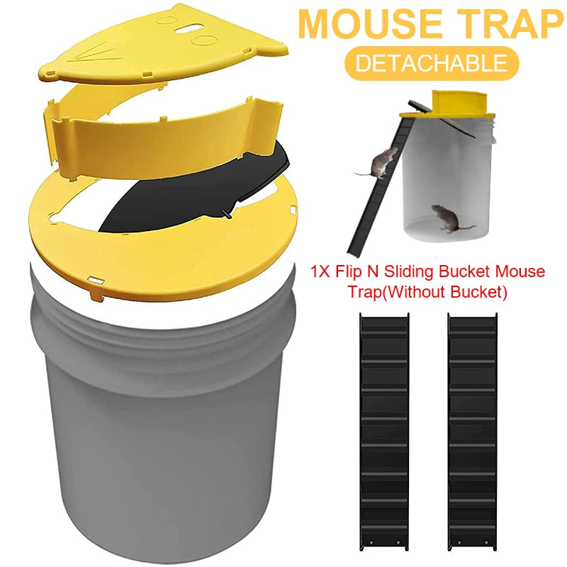 Reusable Mouse Trap Plastic Bucket Lid Rat Traps Humane Or Lethal Mousetrap for Mice Multi Catch Auto Reset Flip Slide Trap Mice