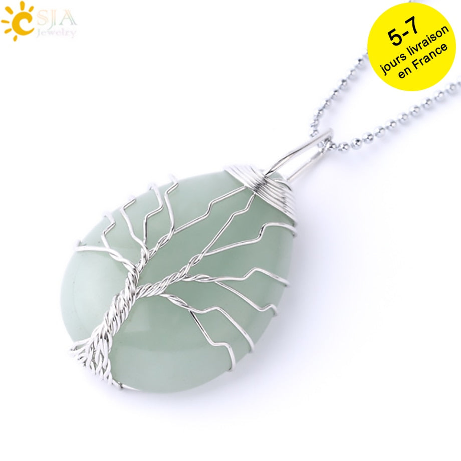 Collier en cristal, pendentif en pierre naturelle, enveloppe de fil, Aventurine verte E585